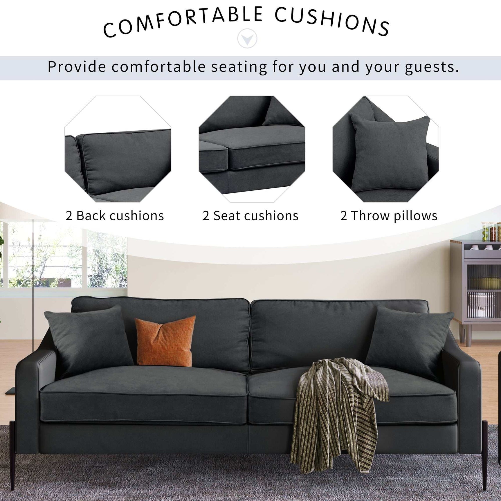 Calaveras Modern Loveseat with Iron Legs Dark Gray - Ornate Home