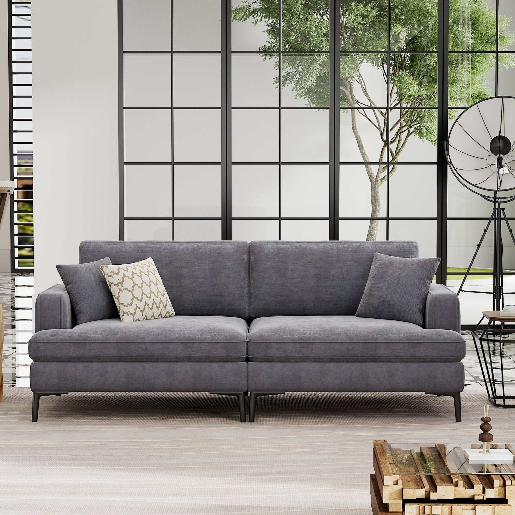 Calaveras Modern Loveseat with Iron Legs Gray - Ornate Home