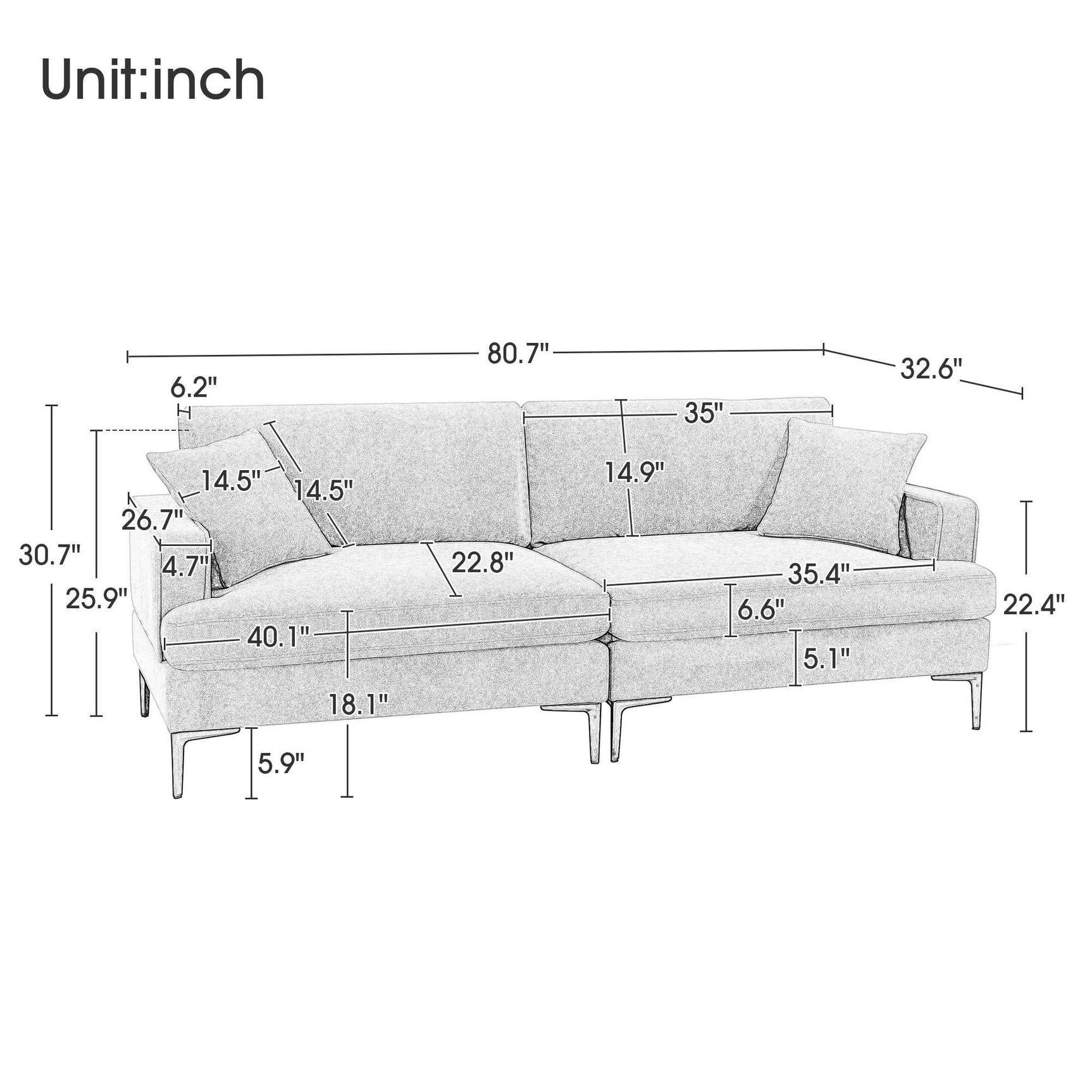 Calaveras Modern Loveseat with Iron Legs Gray - Ornate Home