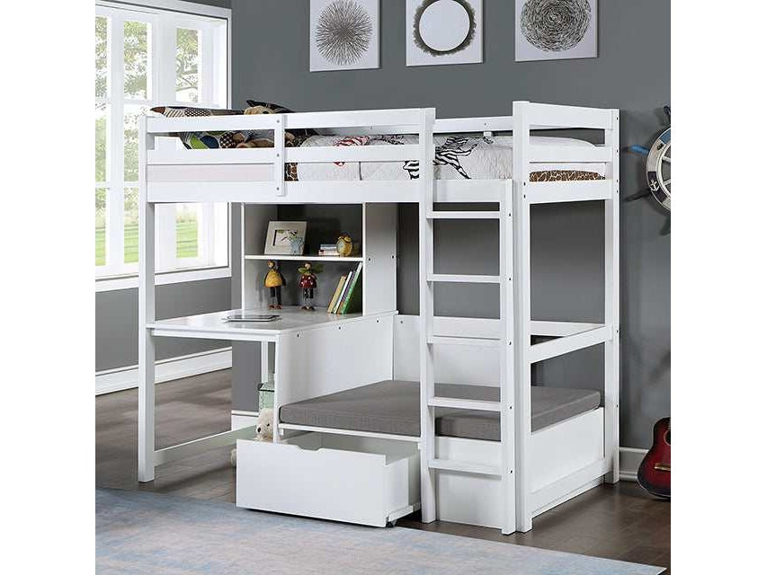 Callistus White Twin Workstation Loft Bed - Ornate Home