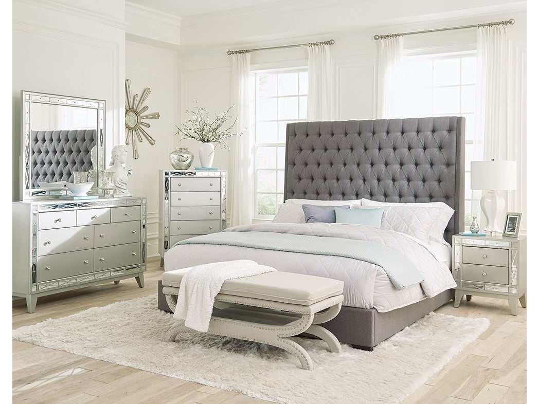 Camille Grey / Metallic Mercury Eastern King Bed 4 Pc Set - Ornate Home