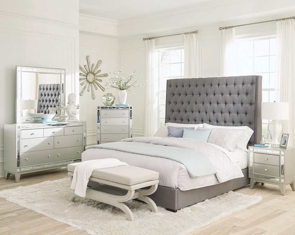 Camille Grey / Metallic Mercury Queen Bed 4 Pc Set - Ornate Home