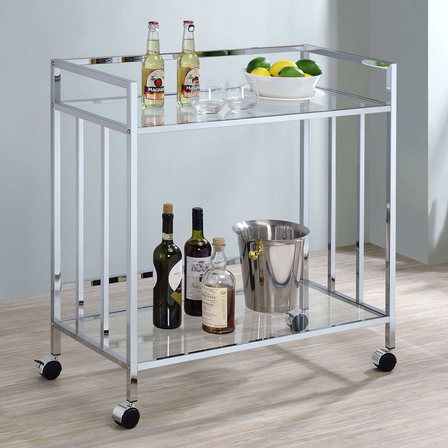 Cara Clear Glass / Chrome Bar Cart - Ornate Home