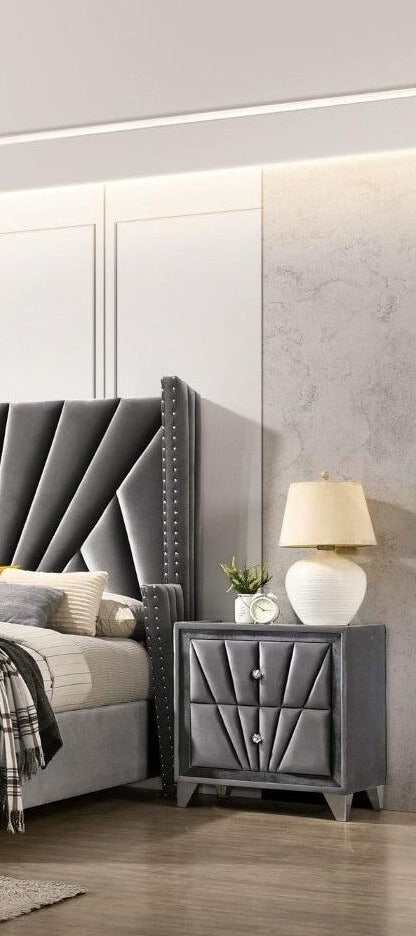 Carissa Gray Velvet Upholstered Nightstand - Ornate Home