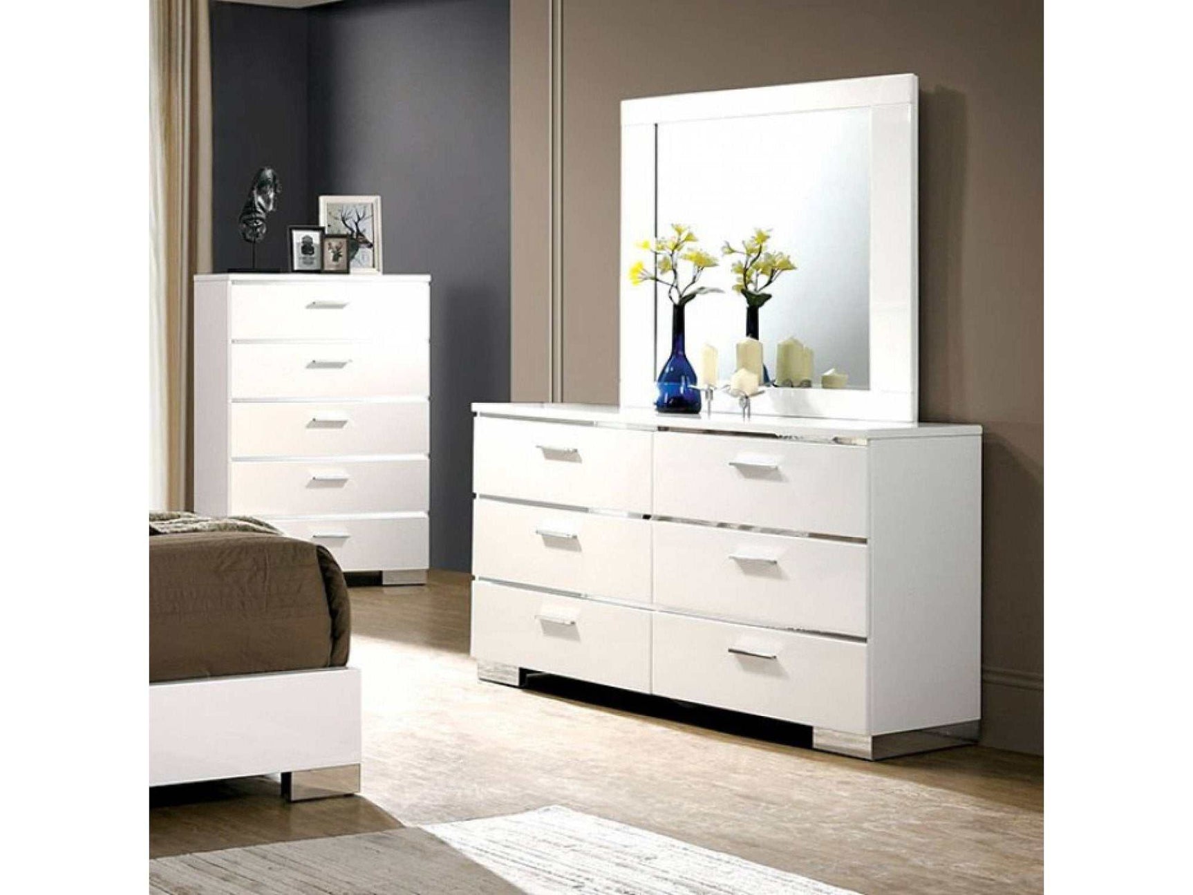 Carlie White & Chrome Dresser - Ornate Home