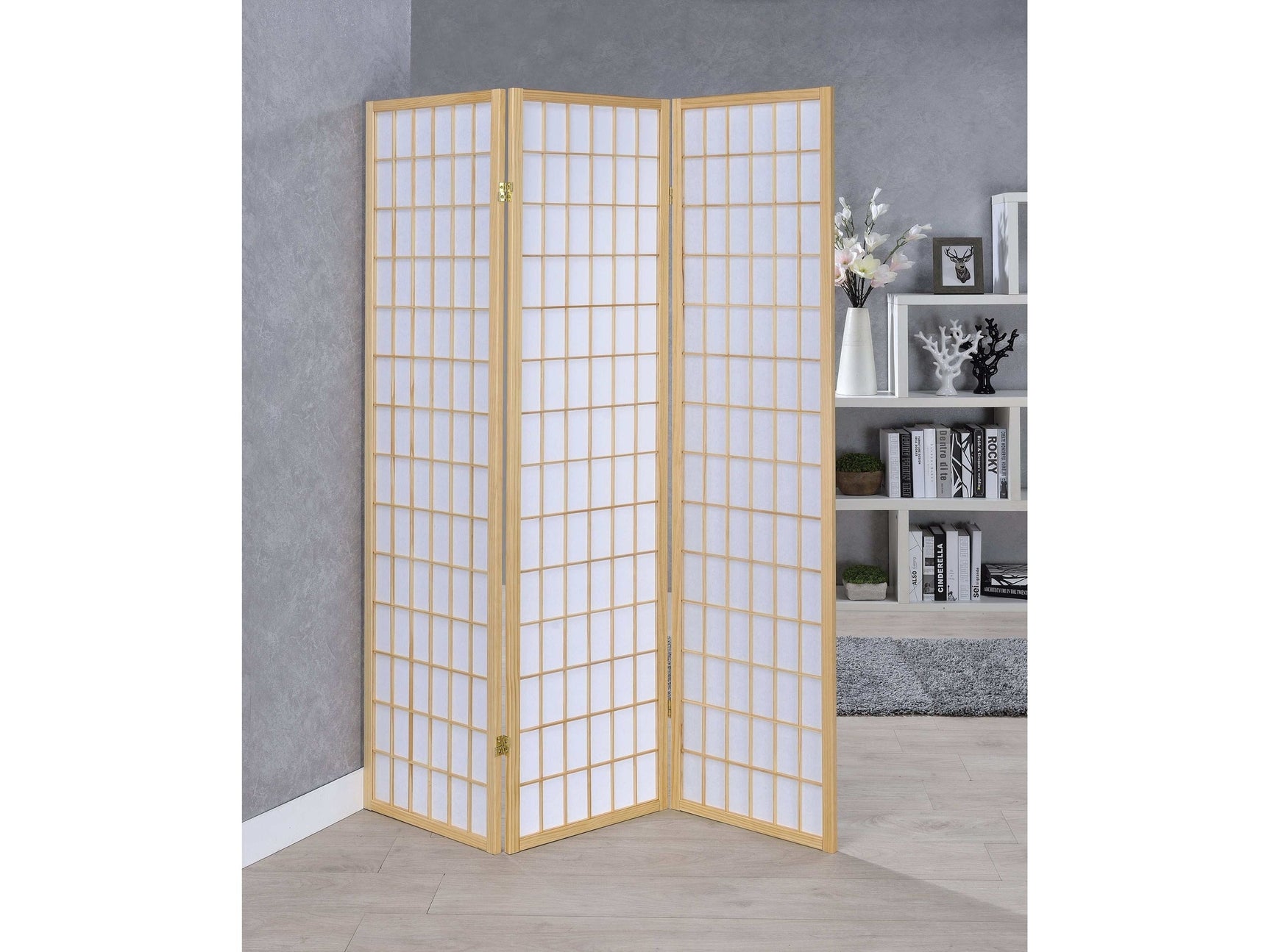 Carrie Natural & White 3pc Panel Screen - Ornate Home