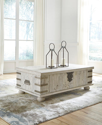 Carynhurst White Wash Gray Lift Top Coffee Table - Ornate Home