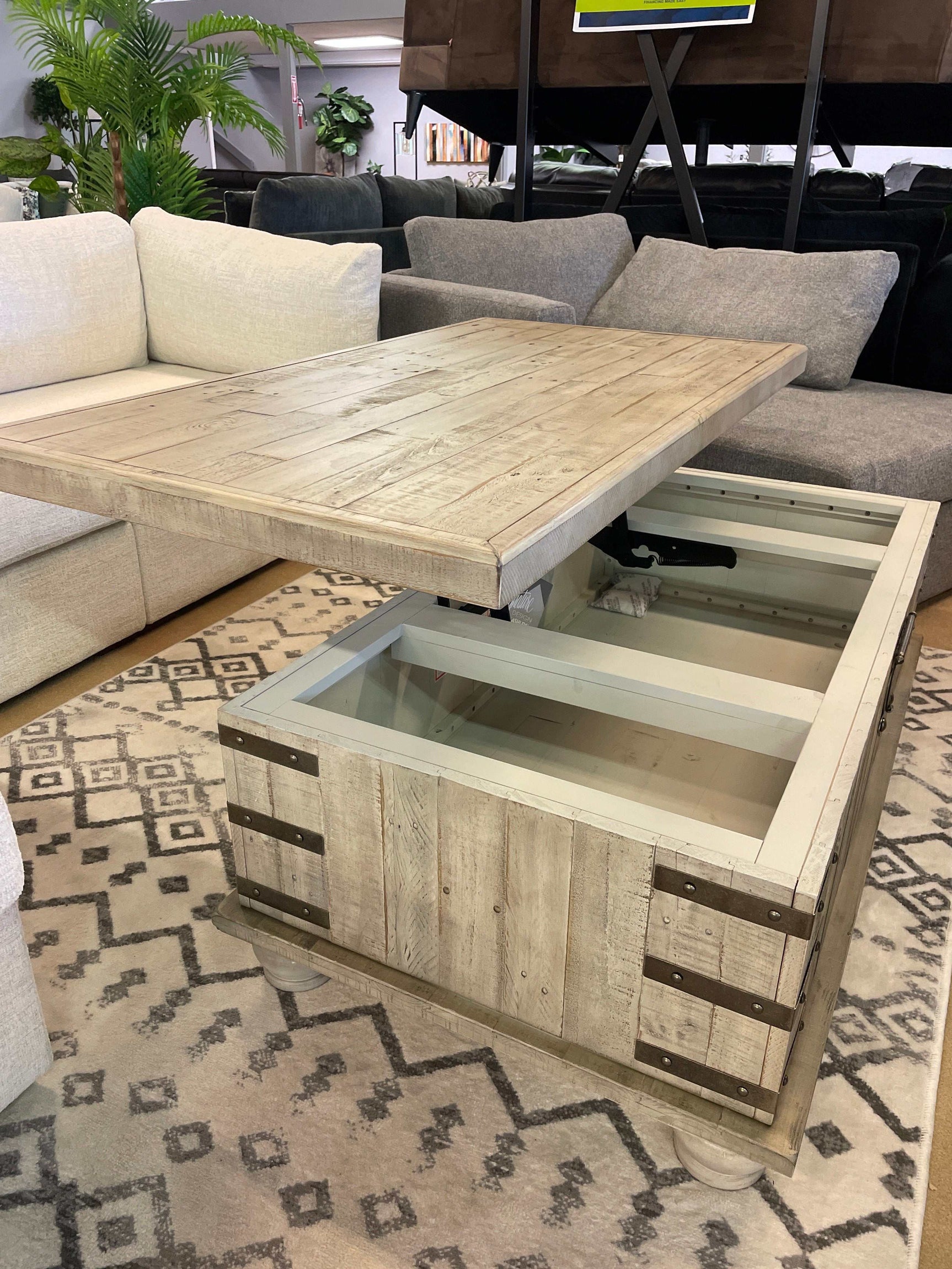 Carynhurst White Wash Gray Lift Top Coffee Table - Ornate Home