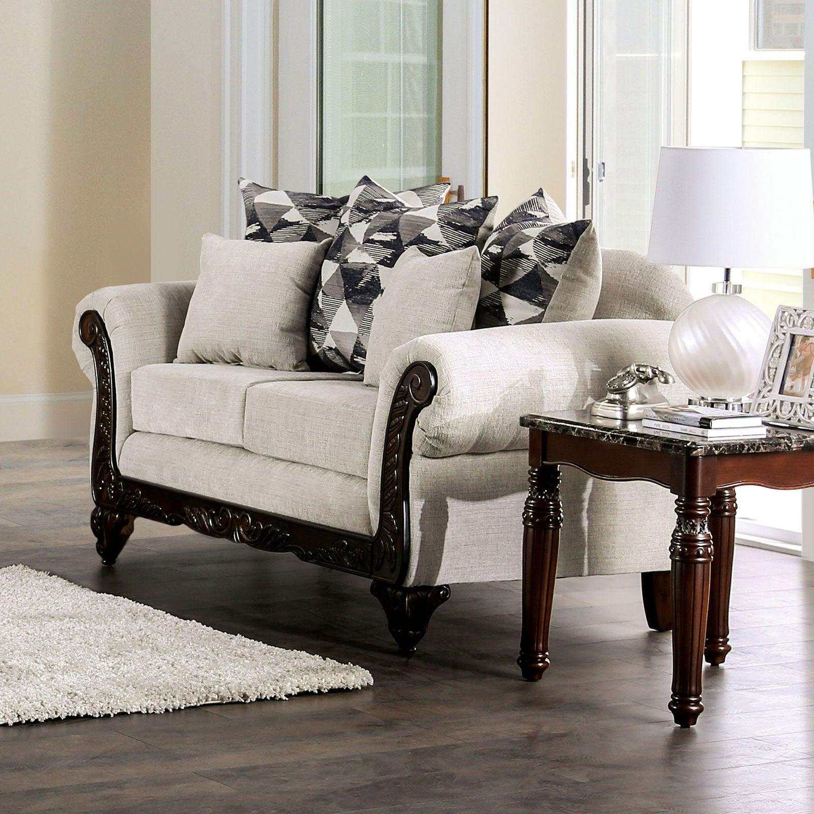 Cassani Walnut & Light Gray Stationary Sofa & Loveseat 2pc - Ornate Home