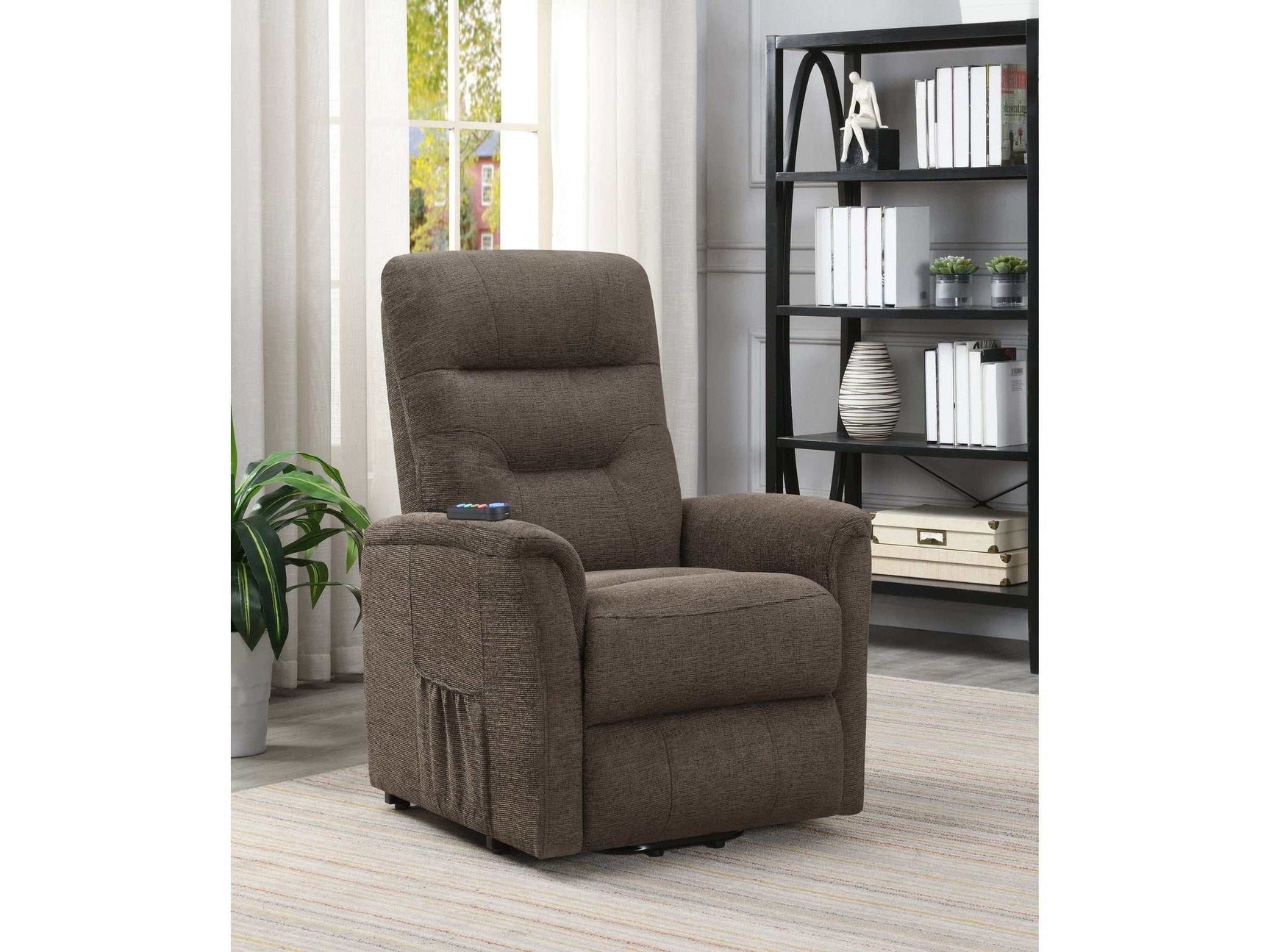 Chace Brown Power Lift Recliner w/ Storage Pocket - Ornate Home