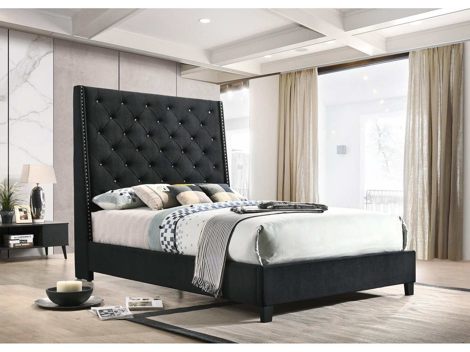 Chantilly Black Velvet Upholstered King Bed - Ornate Home