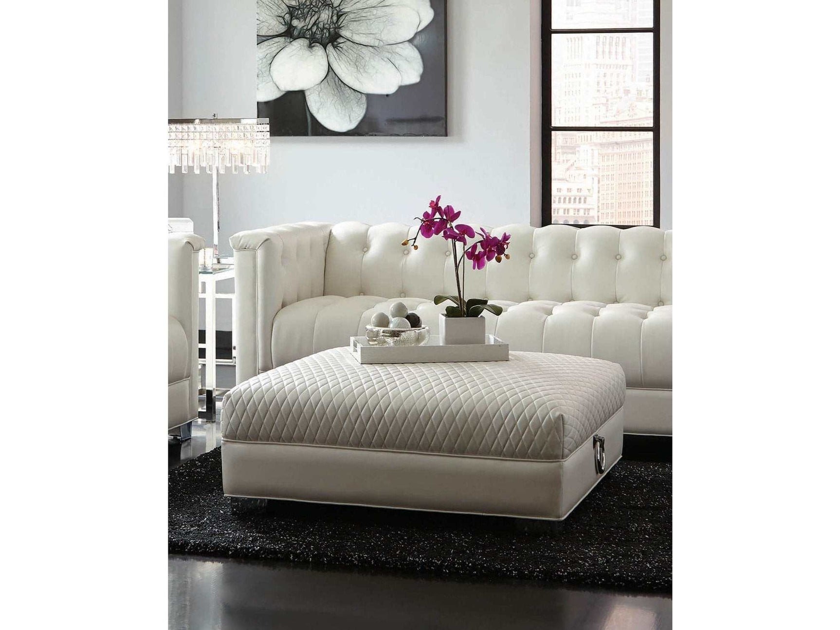 Chaviano Pearl White Ottoman - Ornate Home