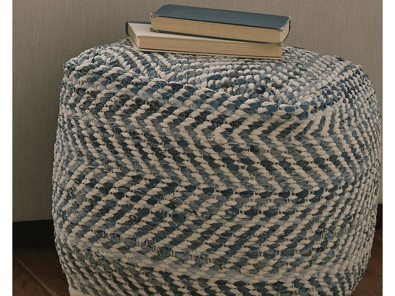 Chevron Blue Pouf - Ornate Home
