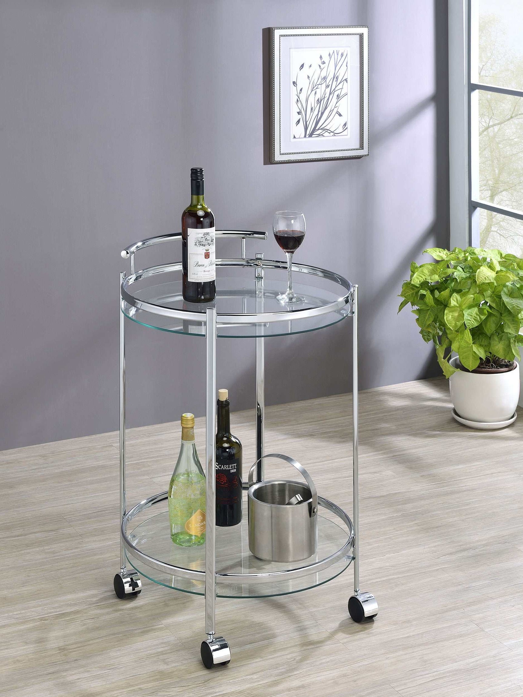 Chrissy Clear Glass / Chrome Bar Cart - Ornate Home