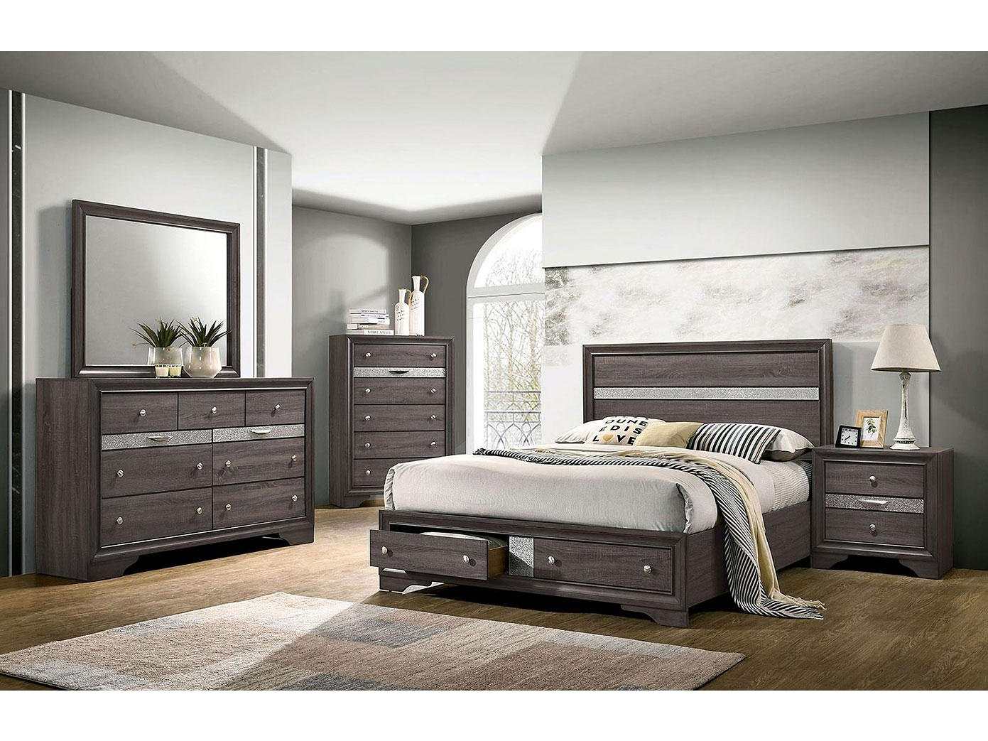 Chrissy Gray 5pc Queen Bedroom Set (1 Nightstand) - Ornate Home