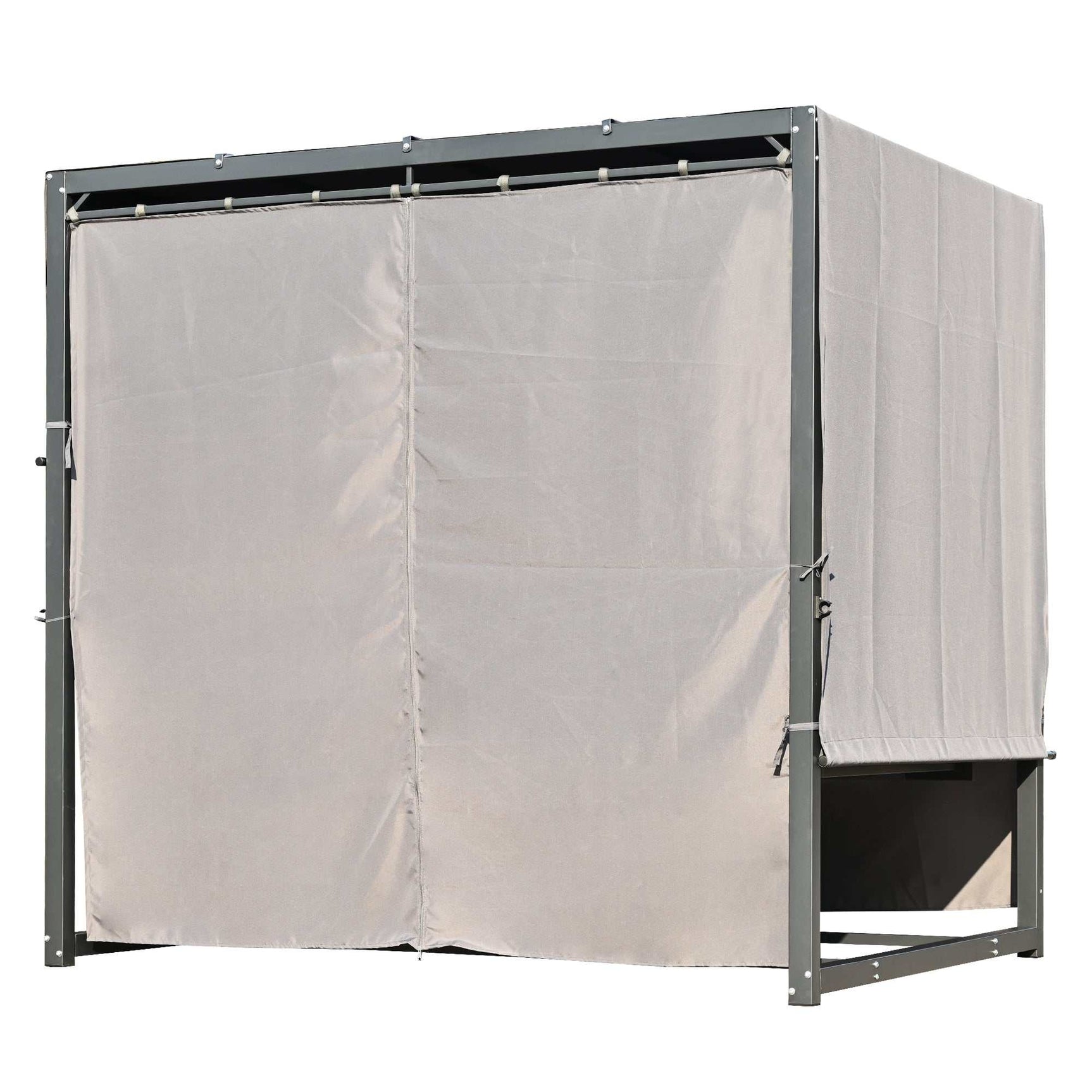 Cibola Rattan Outdoor Swing Bed with Adjustable Curtains Gray - Ornate Home