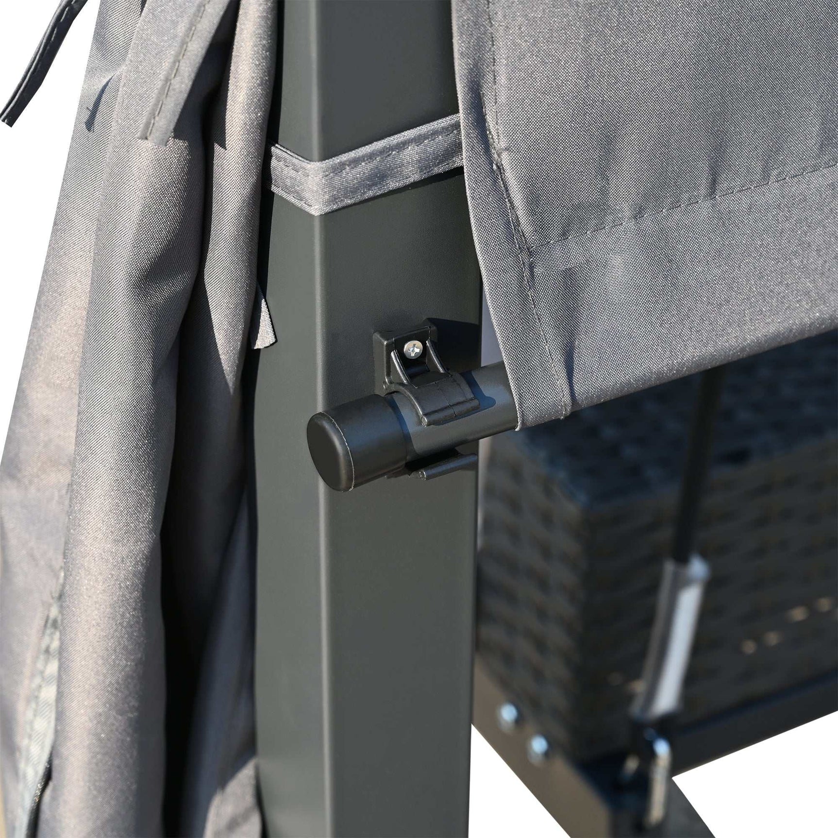 Cibola Rattan Outdoor Swing Bed with Adjustable Curtains Gray - Ornate Home