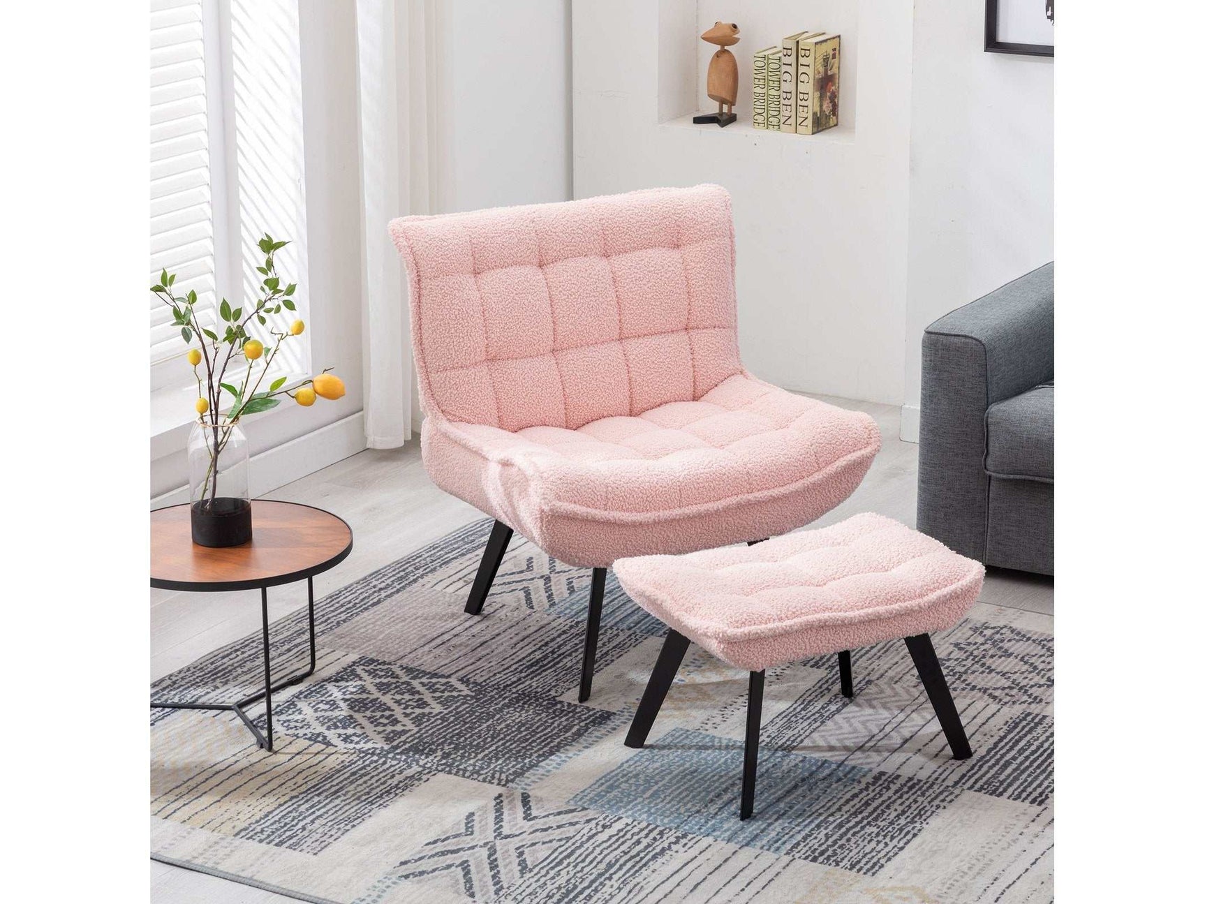 Cinder Boucle Accent Chair with Ottoman Pink - Ornate Home
