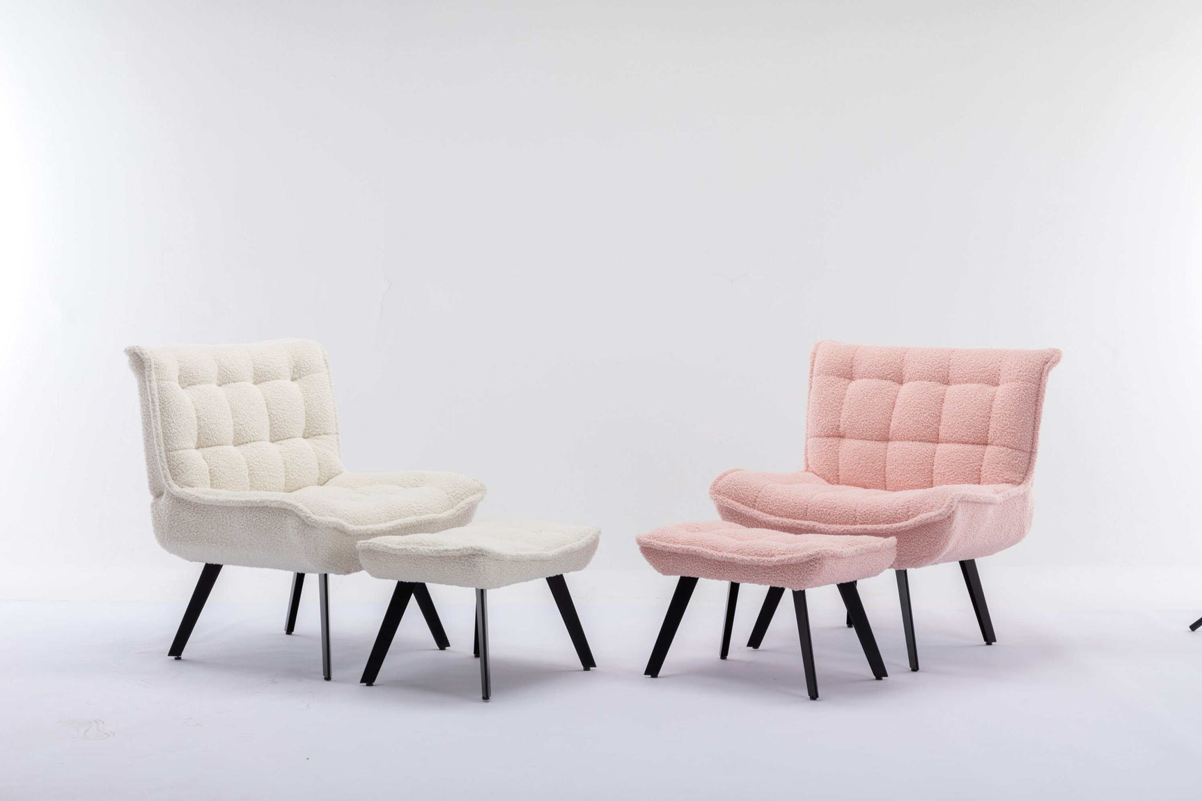 Cinder Boucle Accent Chair with Ottoman Pink - Ornate Home