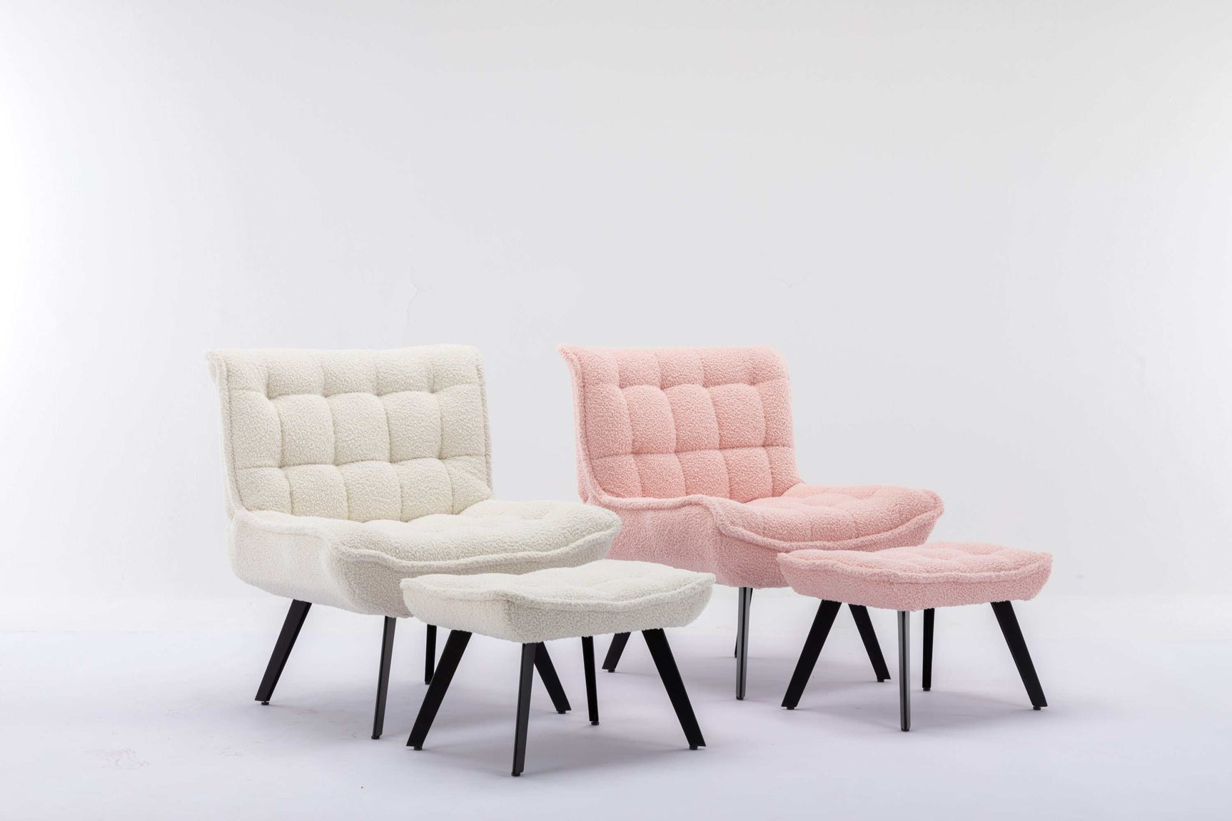 Cinder Boucle Accent Chair with Ottoman Pink - Ornate Home