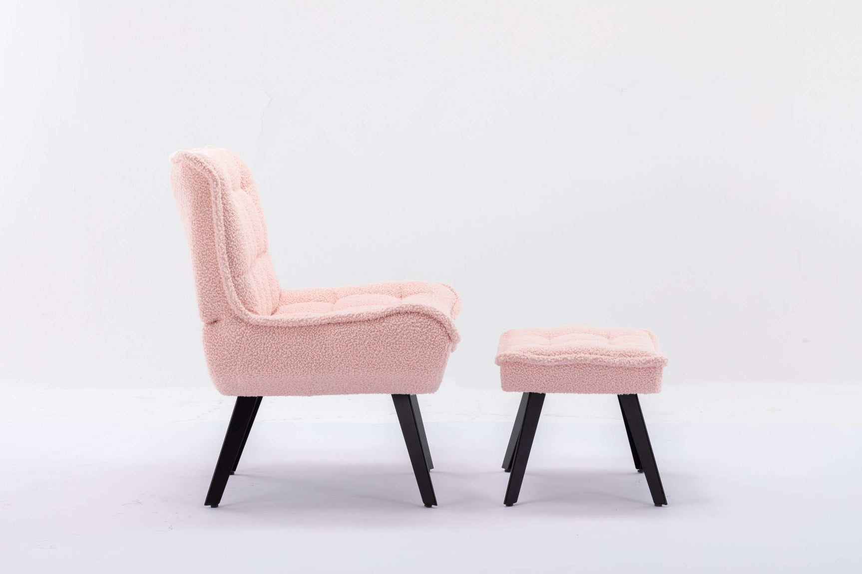 Cinder Boucle Accent Chair with Ottoman Pink - Ornate Home
