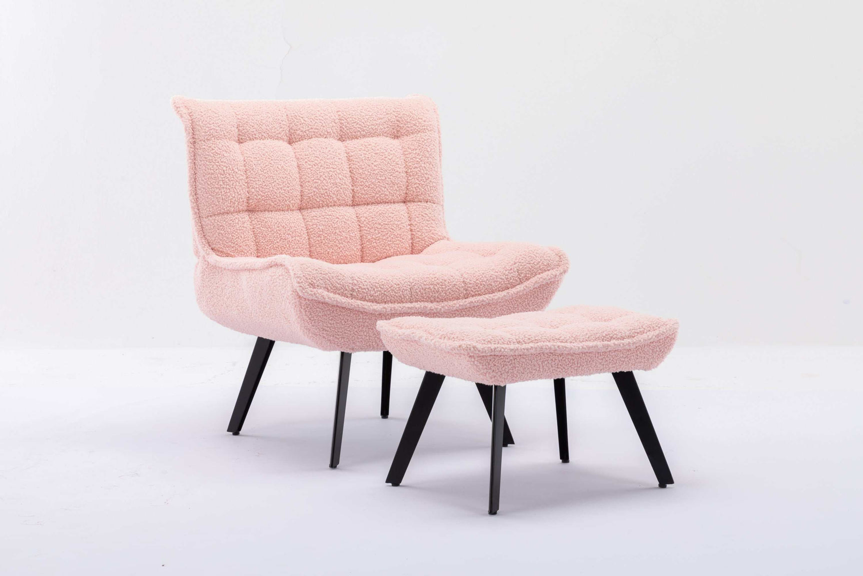Cinder Boucle Accent Chair with Ottoman Pink - Ornate Home