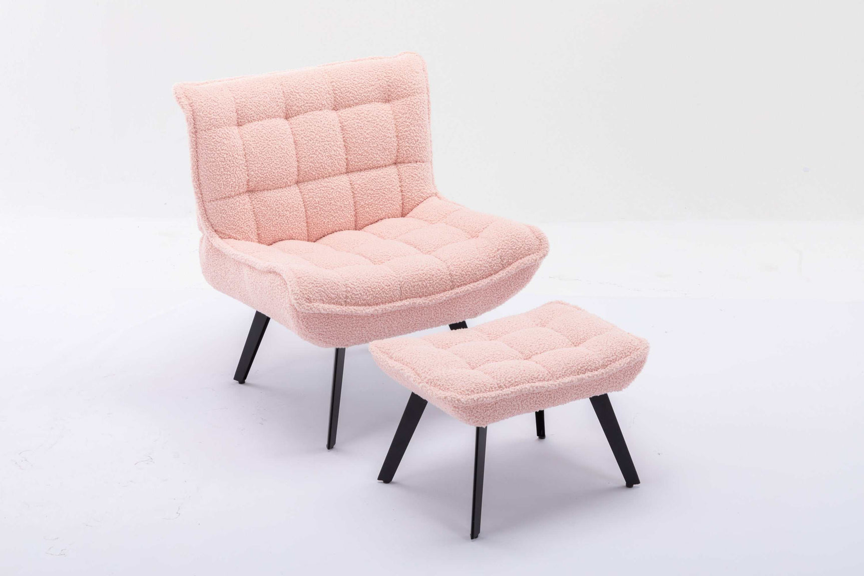 Cinder Boucle Accent Chair with Ottoman Pink - Ornate Home