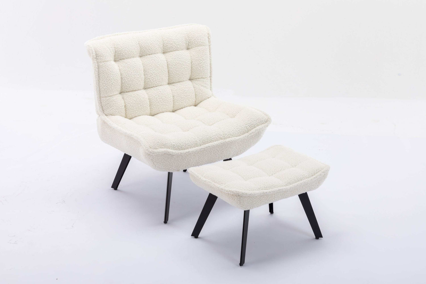 Cinder Boucle Accent Chair with Ottoman White - Ornate Home