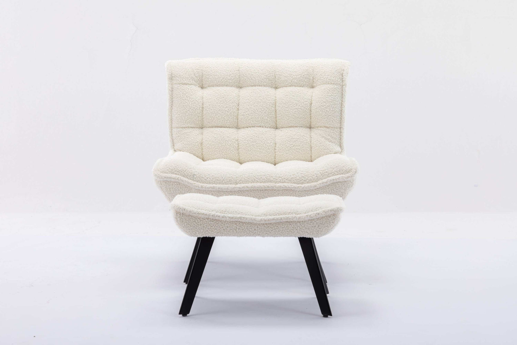 Cinder Boucle Accent Chair with Ottoman White - Ornate Home