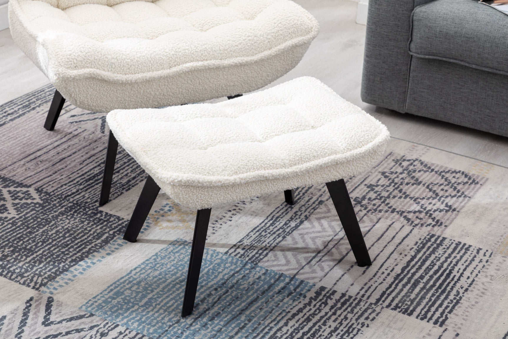 Cinder Boucle Accent Chair with Ottoman White - Ornate Home