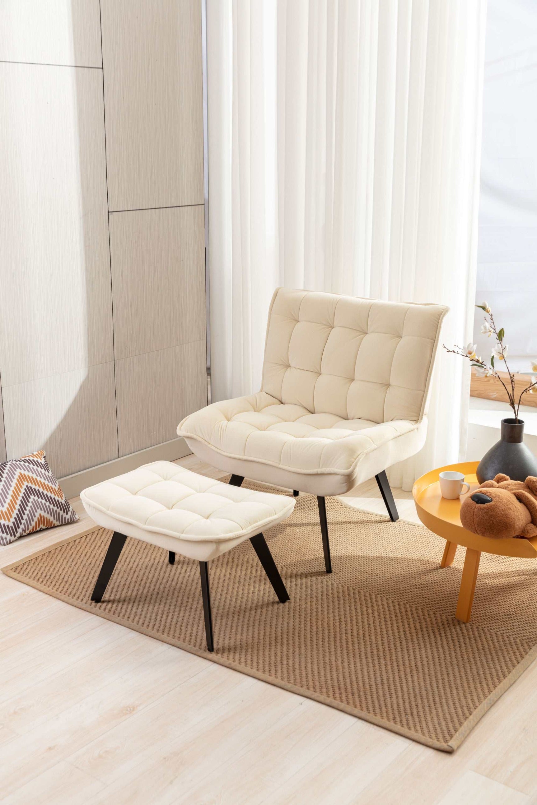 Cinder Velvet Accent Chair with Ottoman White - Ornate Home