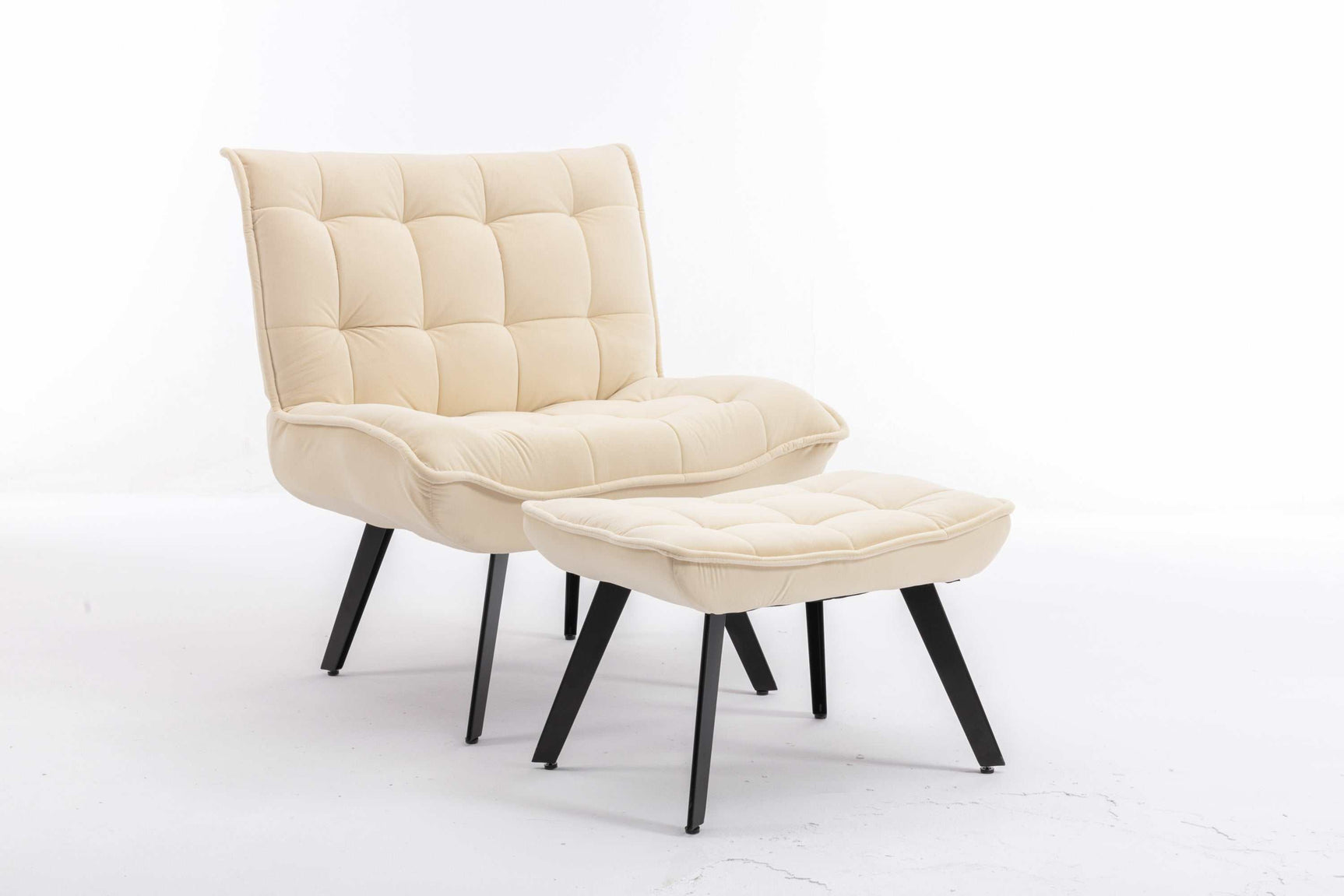 Cinder Velvet Accent Chair with Ottoman White - Ornate Home