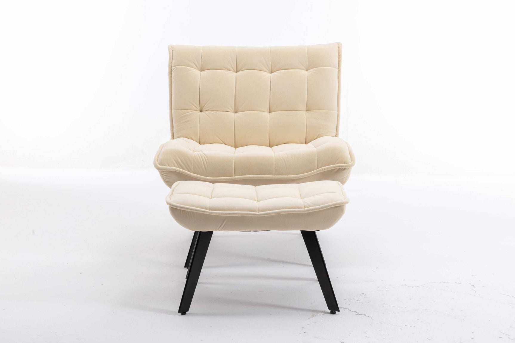 Cinder Velvet Accent Chair with Ottoman White - Ornate Home