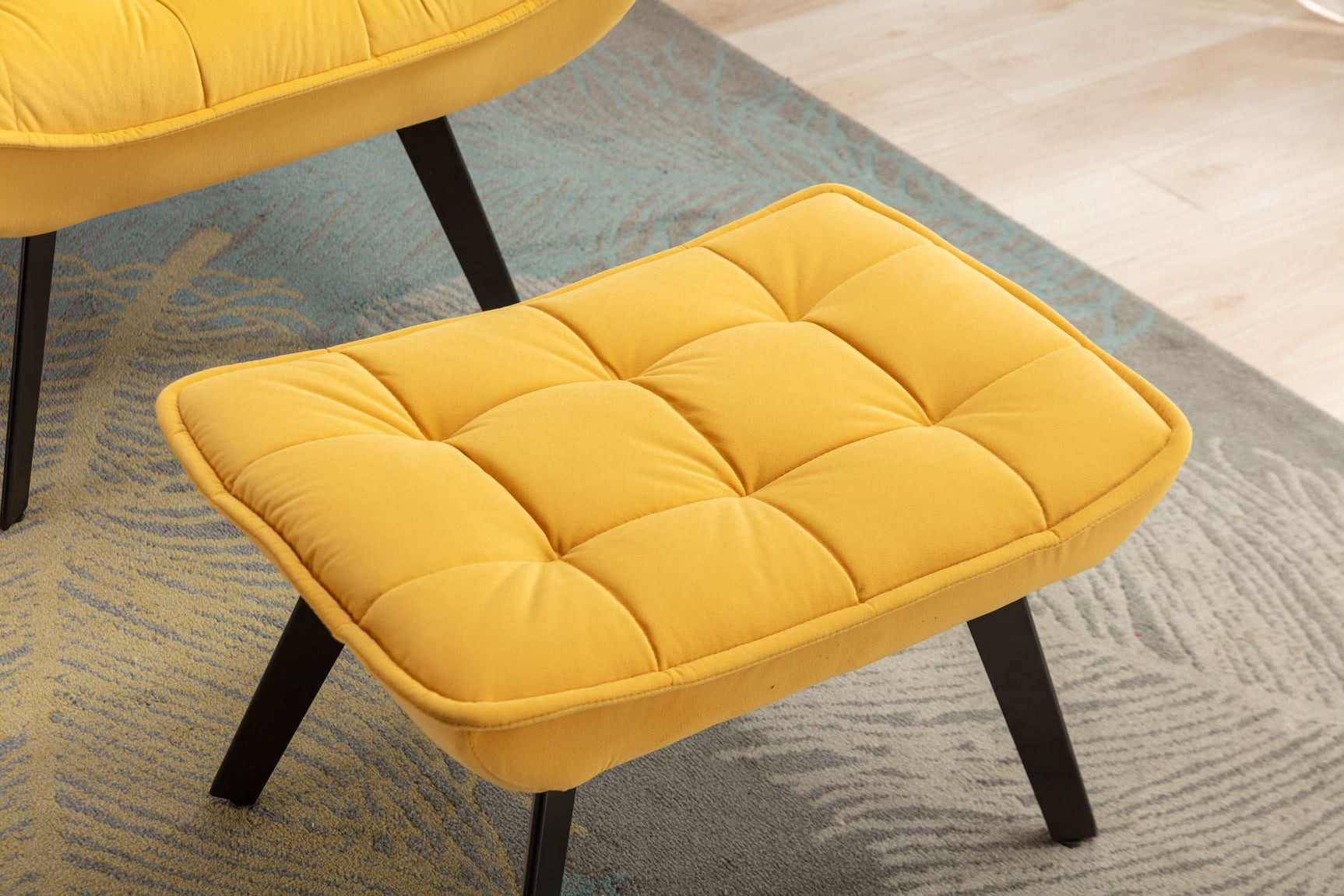 Cinder Velvet Accent Chair with Ottoman Yellow - Ornate Home