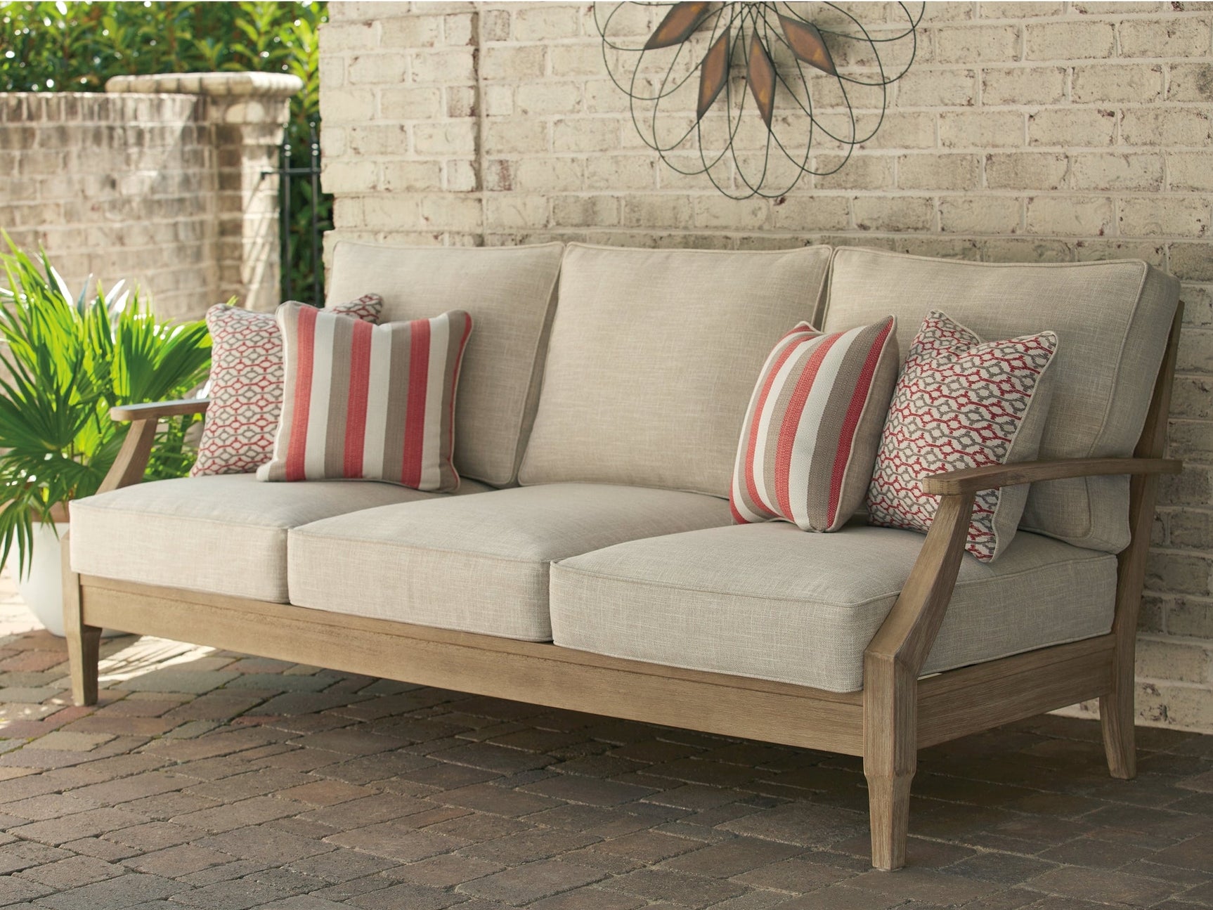 Clare View Beige Outdoor Sofa w/ Cushion - Ornate Home