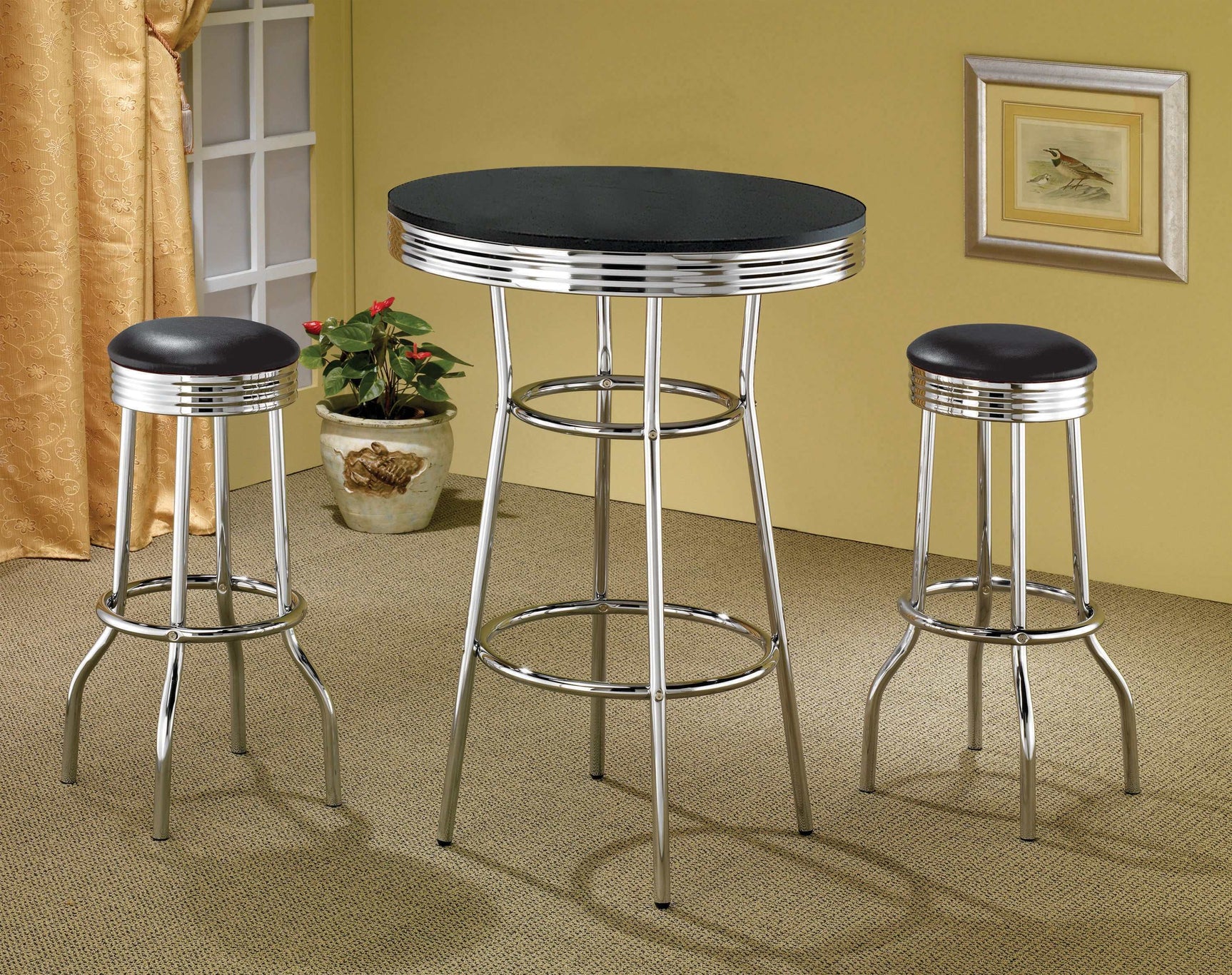 Cleveland Black & Chrome Round Bar Table - Ornate Home