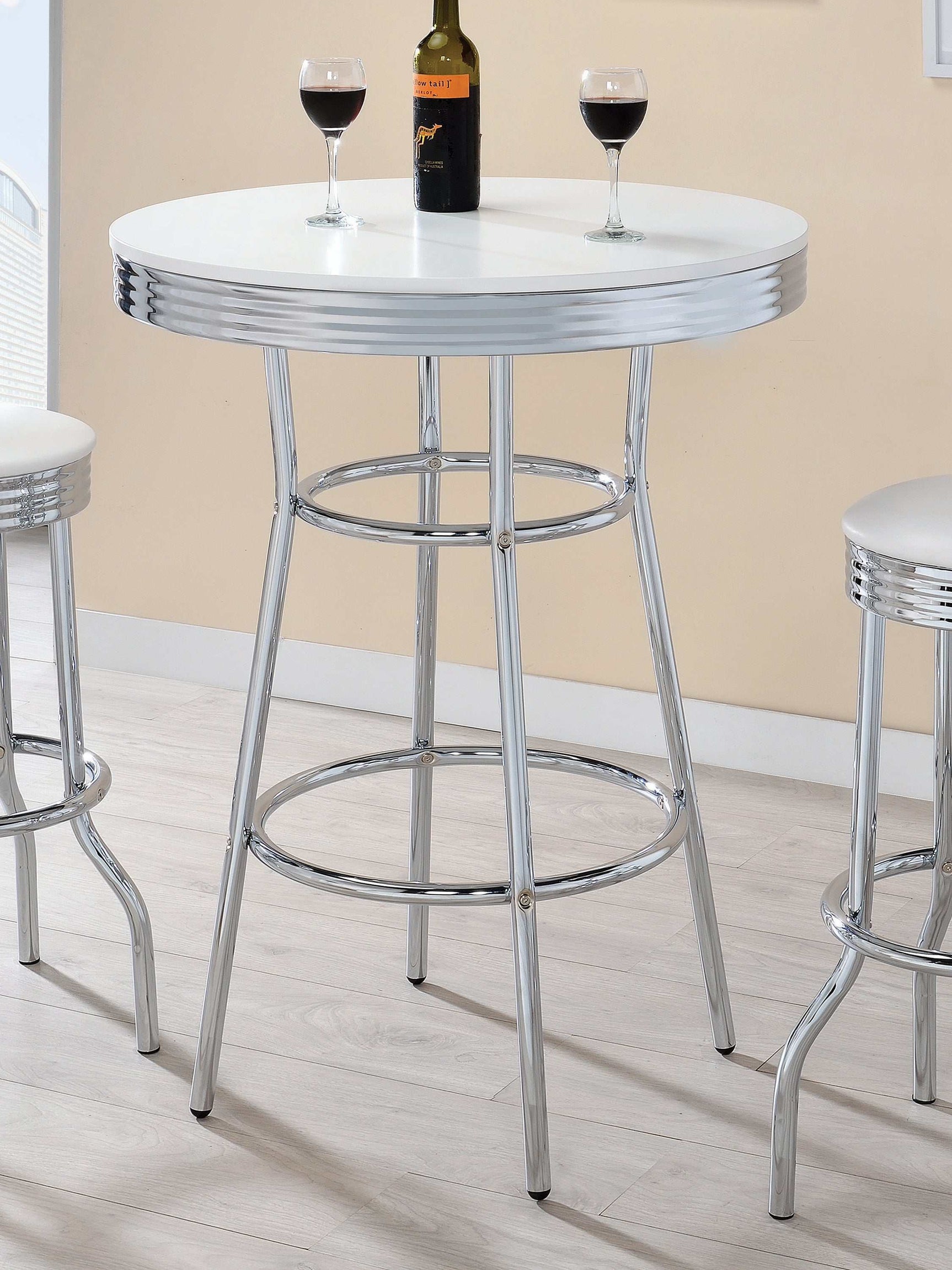 Cleveland Chrome & Glossy White Bar Table - Ornate Home