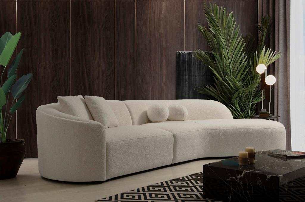 Cloe Ivory Boucle Curved RAF Sectional - Ornate Home