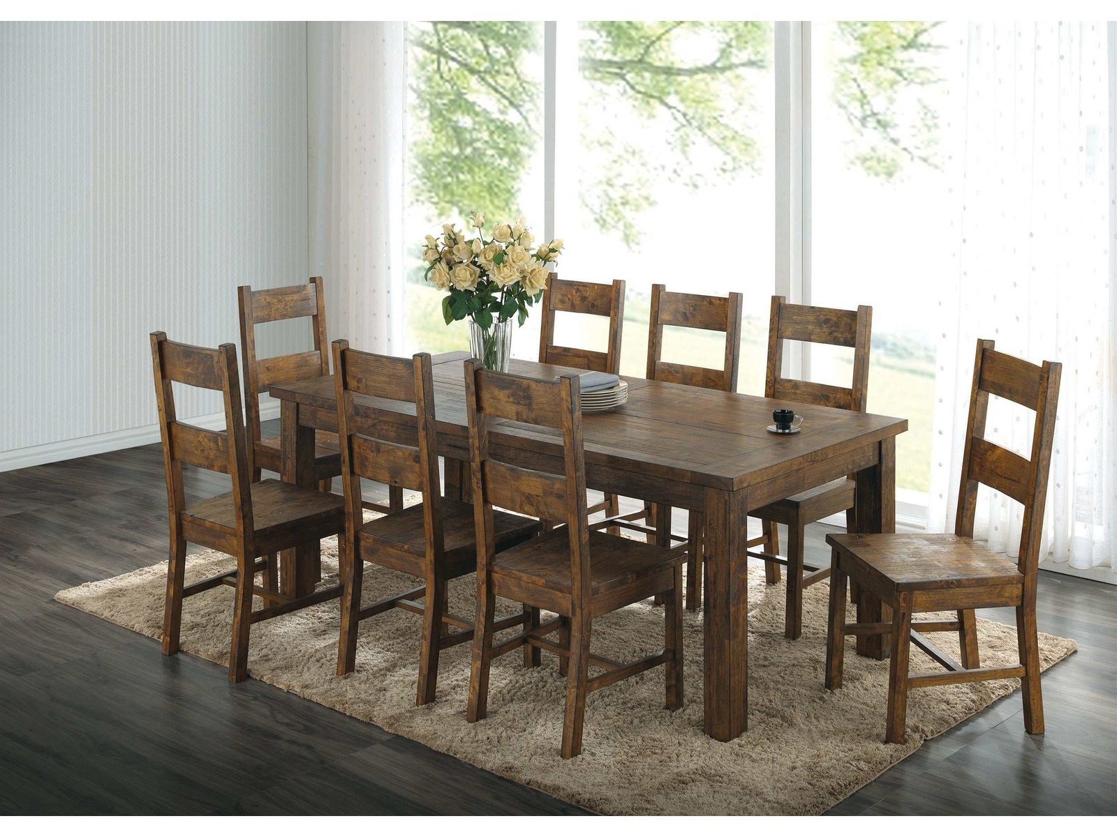 Coleman Rustic Golden Brown 9 Pc Dining Set - Ornate Home
