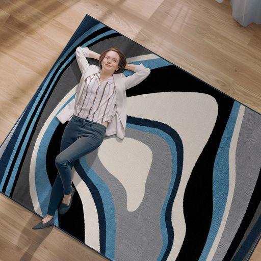 Crystal Blue/Cream Modern Geometric Indoor Non Slip Area Rugs - Ornate Home