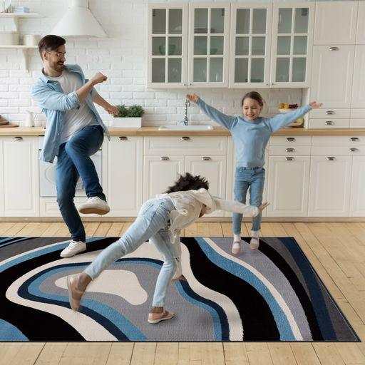 Crystal Blue/Cream Modern Geometric Indoor Non Slip Area Rugs - Ornate Home