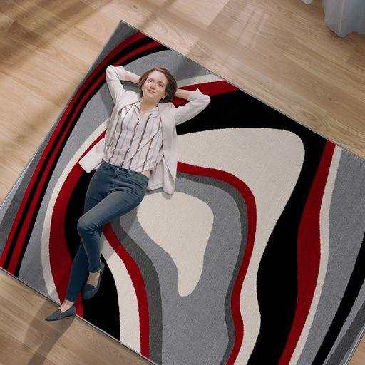 Crystal Burgundy/Cream Modern Geometric Indoor Non Slip Area Rugs - Ornate Home