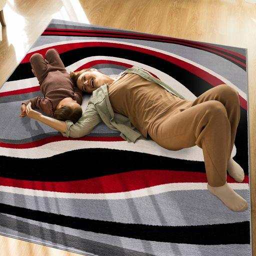 Crystal Burgundy/Cream Modern Geometric Indoor Non Slip Area Rugs - Ornate Home