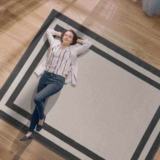 Crystal Cream/Gray Modern Bordered Indoor Non Slip Area Rugs - Ornate Home