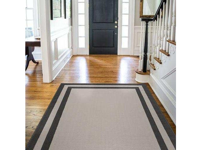 Crystal Cream/Gray Modern Bordered Indoor Non Slip Area Rugs - Ornate Home