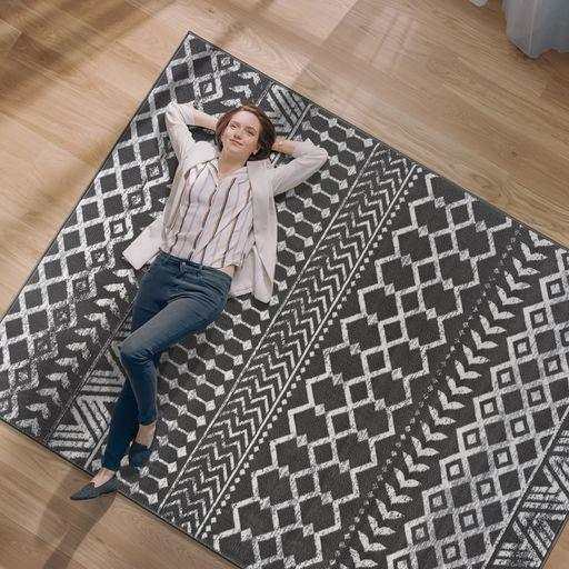Crystal Dark Gray/Cream Modern Boho Indoor Non Slip Area Rugs - Ornate Home
