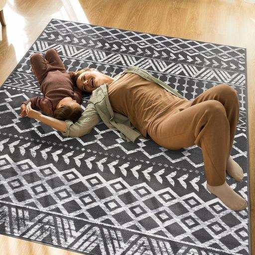 Crystal Dark Gray/Cream Modern Boho Indoor Non Slip Area Rugs - Ornate Home