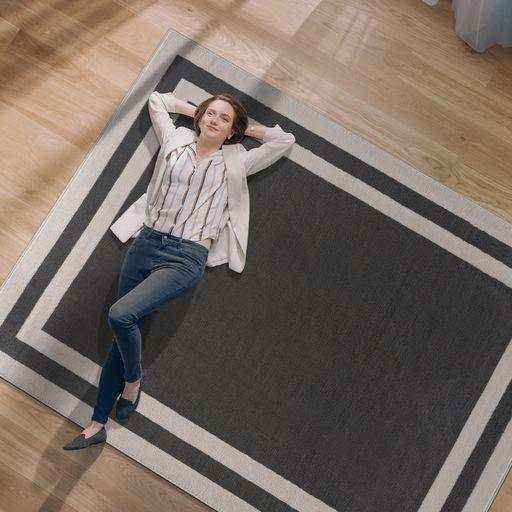 Crystal Dark Gray/Cream Modern Bordered Indoor Non Slip Area Rugs - Ornate Home