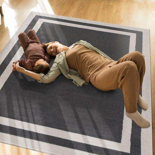 Crystal Dark Gray/Cream Modern Bordered Indoor Non Slip Area Rugs - Ornate Home