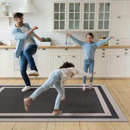 Crystal Dark Gray/Cream Modern Bordered Indoor Non Slip Area Rugs - Ornate Home